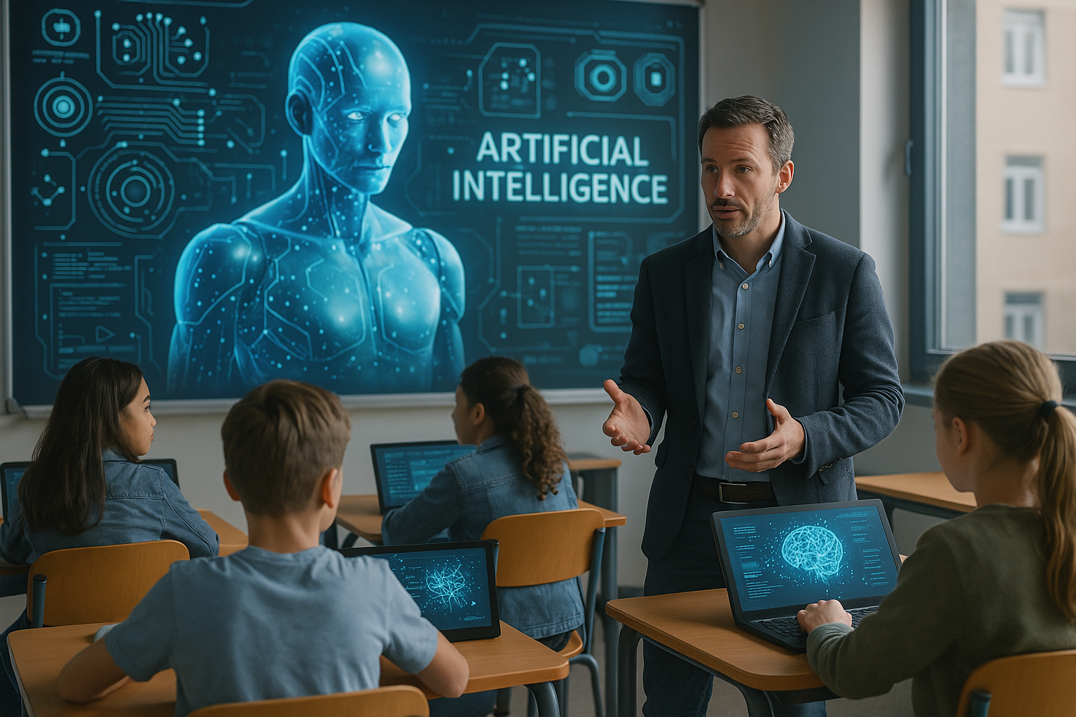 Maestra con estudiantes